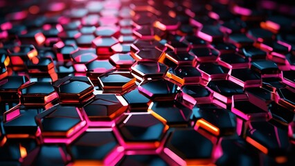 Fototapeta premium Abstract background hexagon pattern with glowing lights Neon