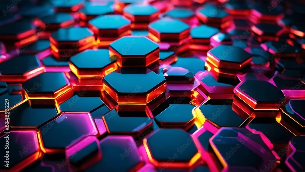Poster abstract background hexagon pattern with glowing lights neon