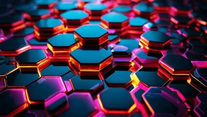 Fototapeta premium Abstract background hexagon pattern with glowing lights Neon