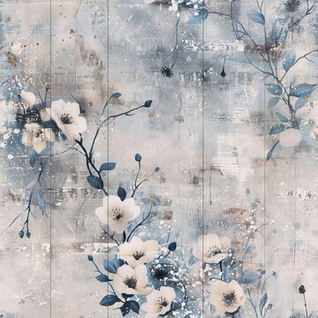 Floral Blooms Blossoms Triptych in Mixed Medium, Perfect for Home Decor, Wall Art, Backdrops,Printed Materials , Art Gallery