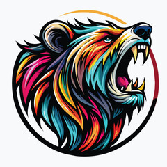 This powerful and striking logo features a realistic roaring bear head rendered in a colorful, stylized manner. Perfect for brands that want to convey strength, ferocity, and wildness.