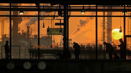 Workers Clocking In at Dawn by Factory