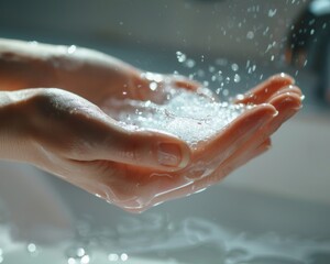 Fototapeta premium A person gently applies glycerin to the skin. Shows moments of self-care and hydration.