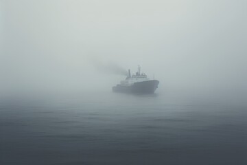 Misty Ships Voyage Naturalistic Calm Ocean Amidst Norwegian Fog