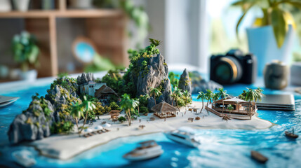 a miniature of a small harbor on an island with beautiful views