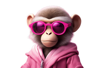 Fototapeta premium monkey olated image clothes background ar pink fashionable cute glasses animal ape chimpanzee goggles design gorilla character isolated fashion vintage art hand illustration poster