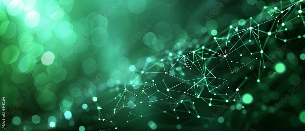Aufkleber abstract geometric network with green lights and bokeh effect, modern digital background for technol