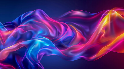 Abstract Waves in Flowing Neon Colors with Smooth Gradient Transitions on Dark Background Suitable for Modern Art and Design Projects