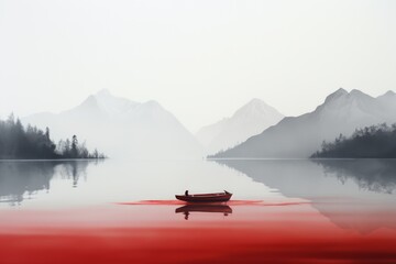 Crimson Currents Paddling Through Misty Red Waters in the Wilderness
