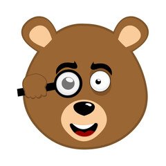 vector illustration face brown bear grizzly cartoon, watching with a magnifying glass