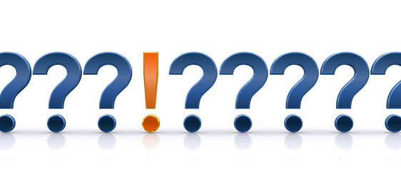 クエスチョンマークとエクスクラメーションマーク、疑問からのひらめき、閃きのイメージ