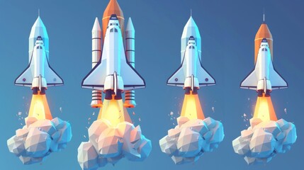 Rocket low poly design. Space shuttle launch polygonal AI generated
