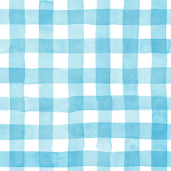 水彩で描いた水色のギンガムチェック模様、シームレスパターン