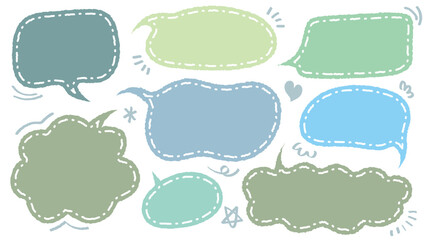 Set of hand drawn style cute memo sticker. Variety abstract shapes of pblue speech bubble. quote color frames blank with crayon draw. Chat box balloon cloud. Label tag collection vector for text