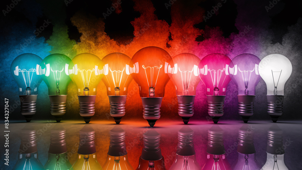Poster vibrant array of multi-colored lightbulbs symbolizing diversity and inclusion with generative ai enh