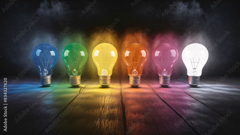 Aufkleber different colored colorful lightbulbs representing diversity and inclusion, with licensed generative