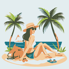 Tourist at a Beach Resort Travel Related Vectorin Plain Background