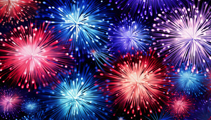 Fototapeta premium A colorful fireworks display with red, blue, and white fireworks