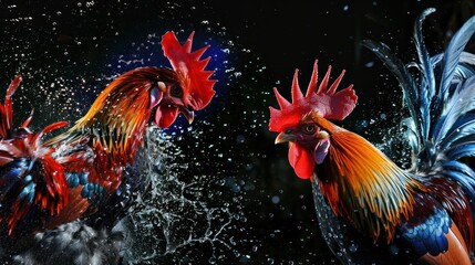 Fototapeta premium Intense cockfighting Wear flowy clothes.