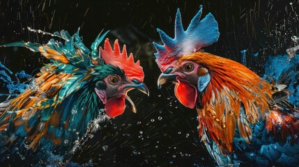 Fototapeta premium Intense cockfighting Wear flowy clothes.