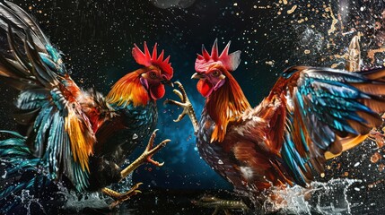 Fototapeta premium Intense cockfighting Wear flowy clothes.