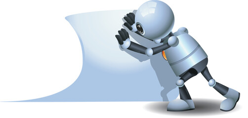 3D illustration of a little robot  pushing paper edge on isolated white background