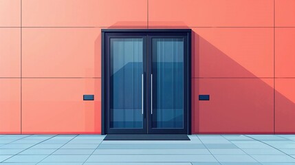 Design a flat icon of a glass door with a metallic finish