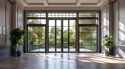 Generate a visual of a glass door with a transom window above