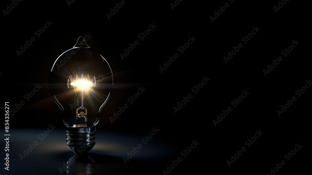 Poster a light bulb with a beam of light shining into the darkness, leaving ample space beside it for text 