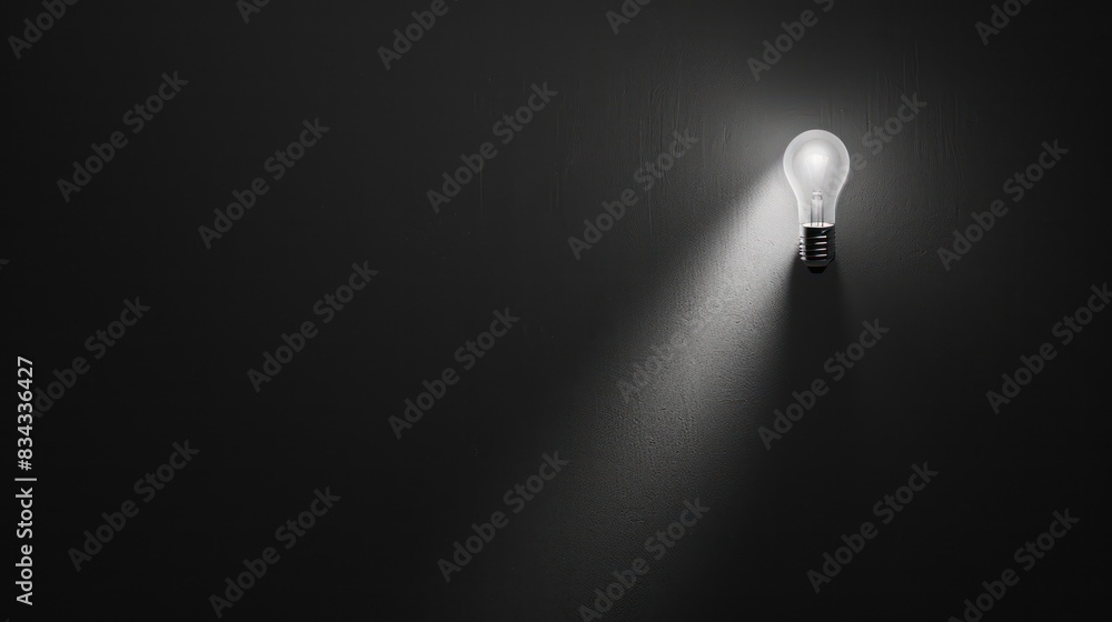 Poster a light bulb with a beam of light shining into the darkness, leaving ample space beside it for text 