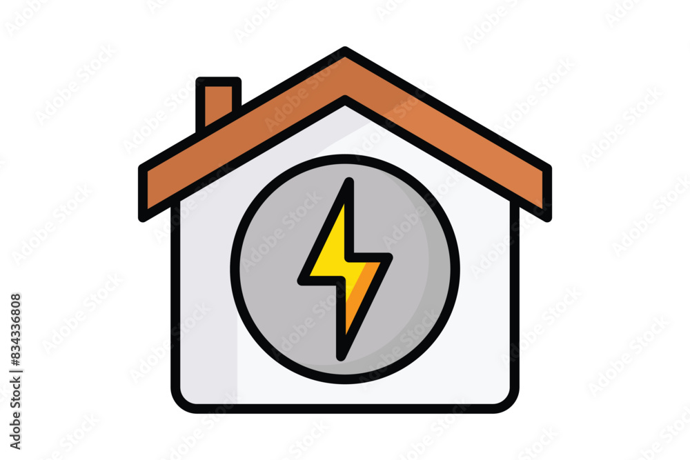 Poster electric icon. house with lightning. icon related to utilities. colored outline icon style. utilitie