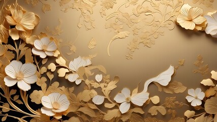 golden floral background with flowers