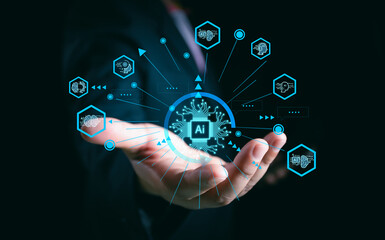 Ai technology, Artificial Intelligence. man using technology smart robot AI, artificial...