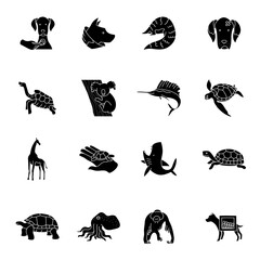 black hand drawn animal icon set