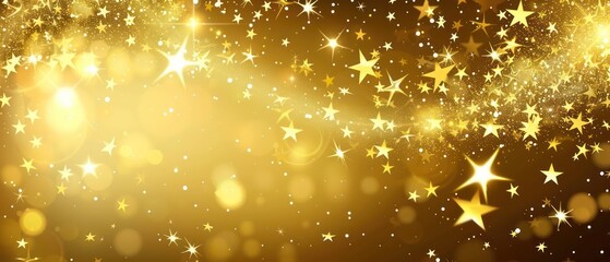 golden starry sky background with beautiful sparkles and glow