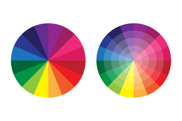 Color wheel icons. Bright spectrum vector. Circular gradient illustration. Vibrant design elements.