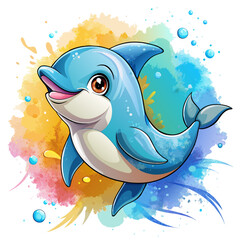 a watercolor style illustration of a cute dolphin sitting on the grass - Generative AI
