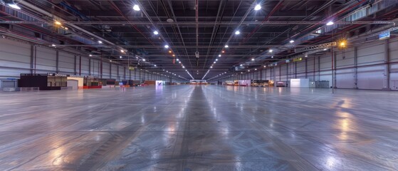 empty interior of large exhibition hall building

