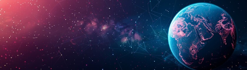 A vibrant blue planet in space, surrounded by a starry galaxy.