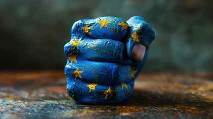 Hand painted like the European flag clenched into a fist