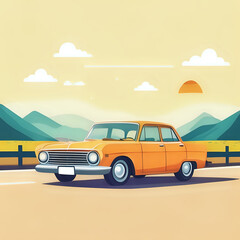 flat design of  Road trip by car at summer vacation holidays - generated by ai
