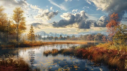 Fototapeta premium Autumn Marshland View