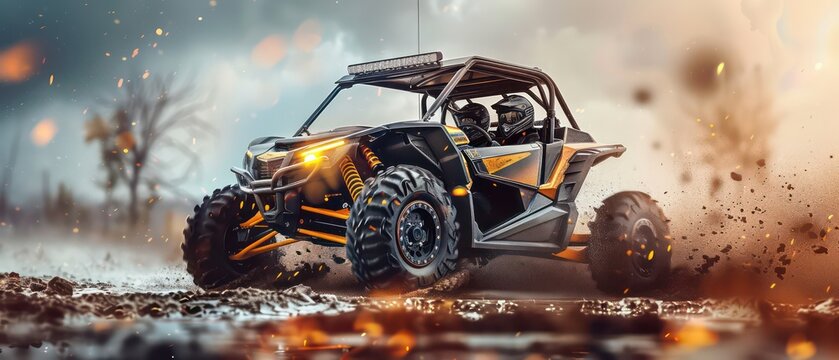 utv buggy with nice angle isolated on a gradient studio background 
