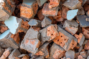 Demolition Rubble stock photo, A pile of old damaged bricks and concrete blocks