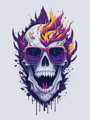 Fototapeta premium Trendy flames and colorful sunglasses on a skull make a stylish statement.