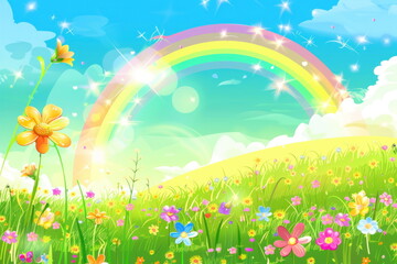 Fototapeta premium spring background with rainbow, nature