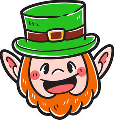 Head of leprechaun, St. Patrick icon.