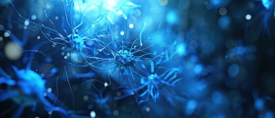 blue wallpaper with neurons floating in deep liquid space