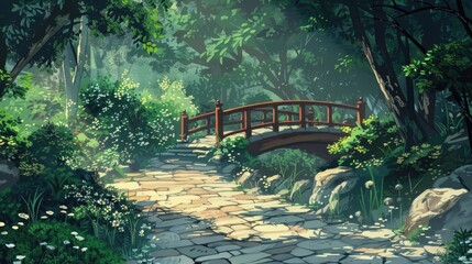 Background setting with footpath and bridge