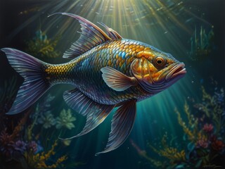 illustration of freshwater fish underwater